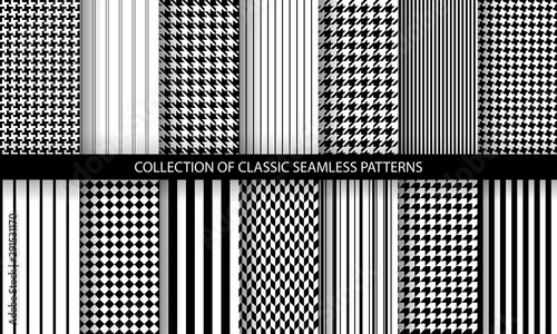 Big set of classic fashion houndstooth seamless geometric patterns. Variations of pied de poule print photo