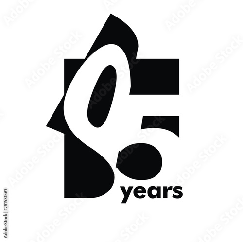 Isolated abstract logo 05 years. In the form of an open book, magazine. Happy greeting card for the 5th birthday. Black color writing on white background.