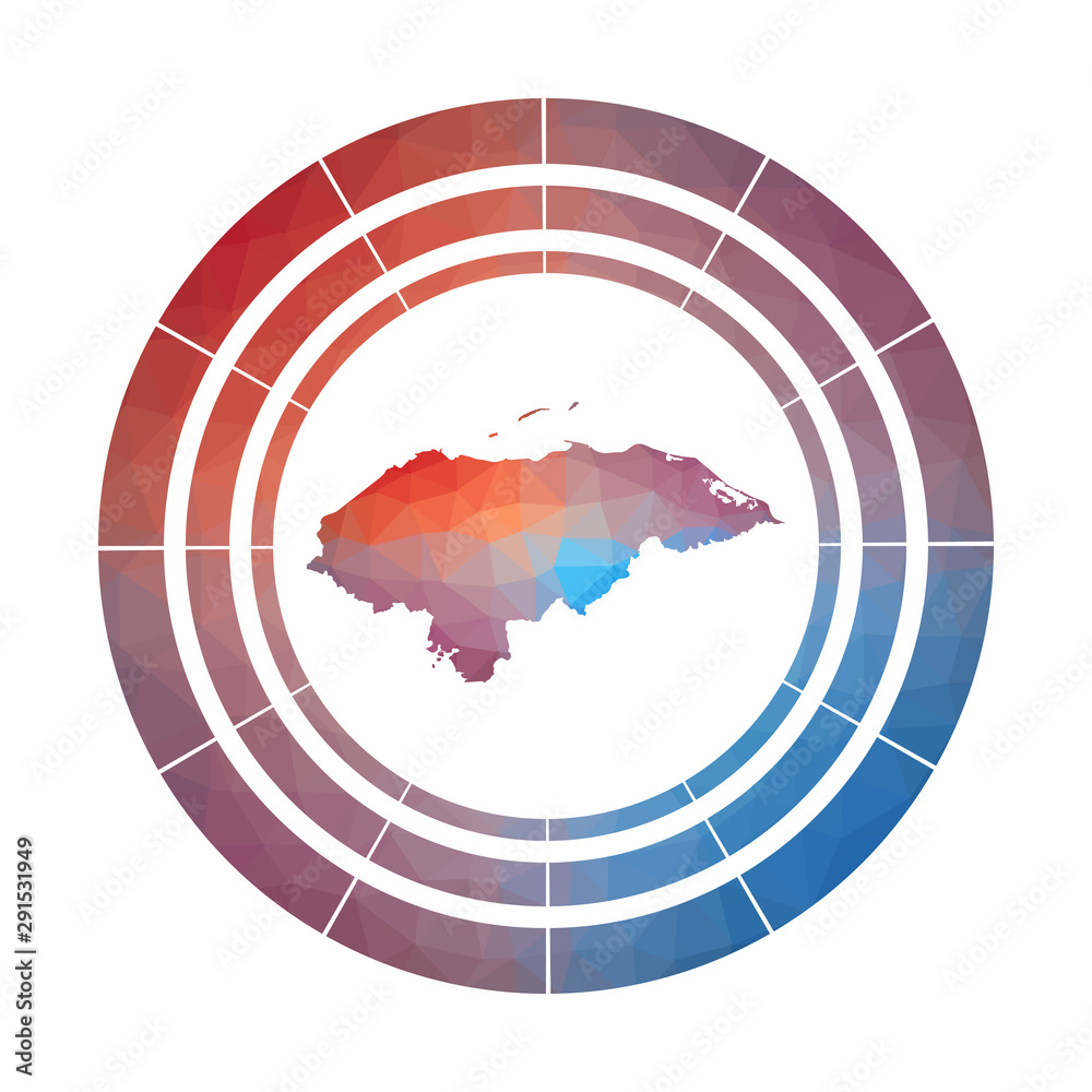 Obraz premium Honduras badge. Bright gradient logo of country in low poly style. Multicolored Honduras rounded sign with map in geometric style for your infographics.