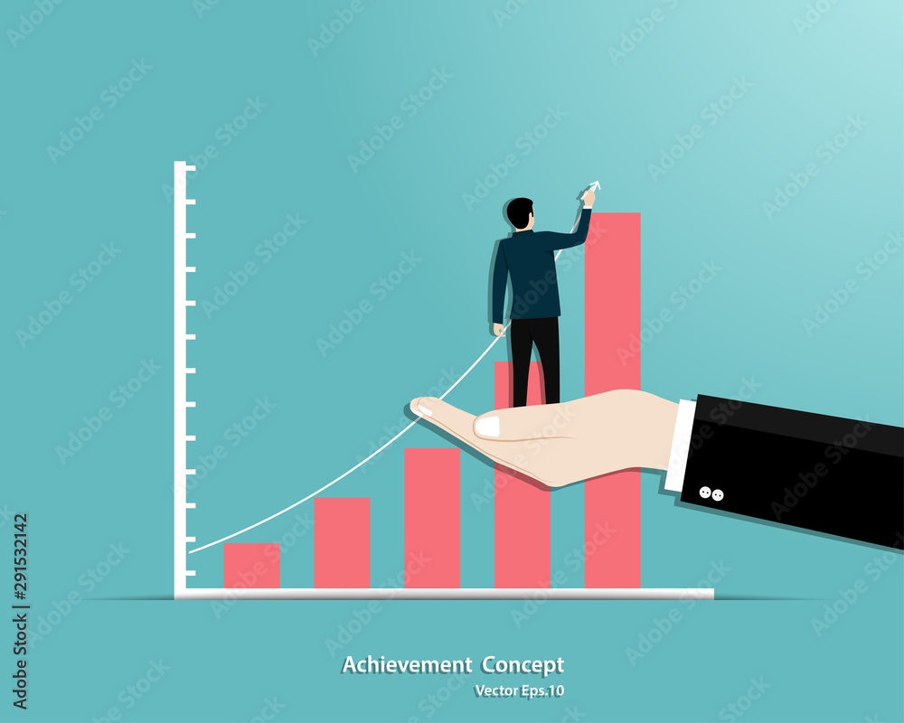 Businessman draws graph of growth standing in manager hand support