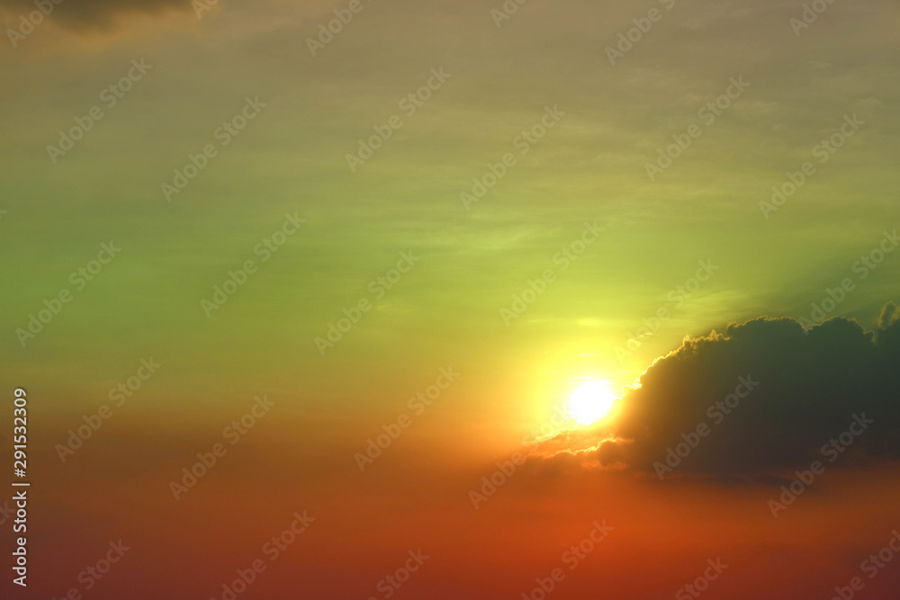colorful of sunrise on silhouette cloud sky  and ray rainbow