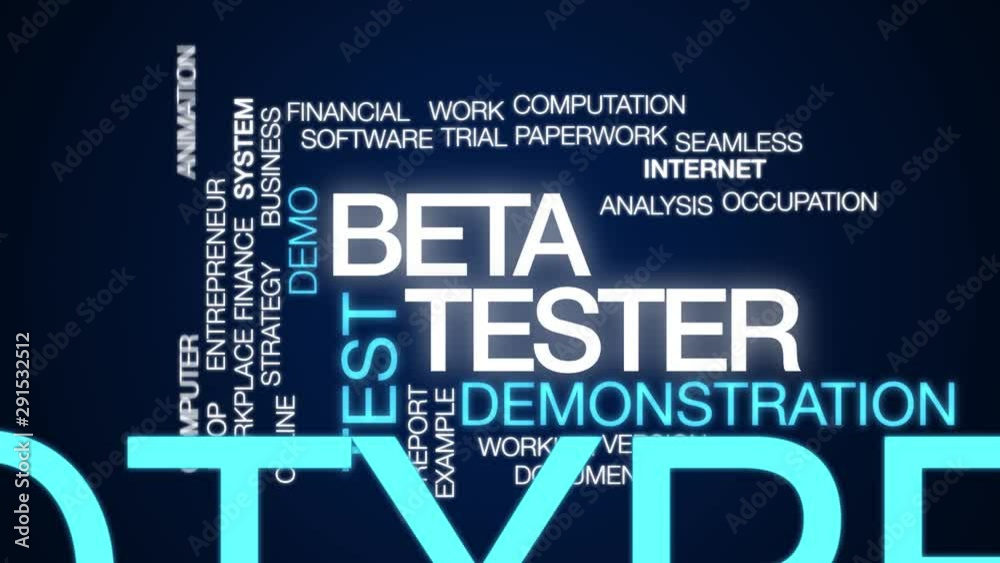 Beta tester animated word cloud. Kinetic typography.