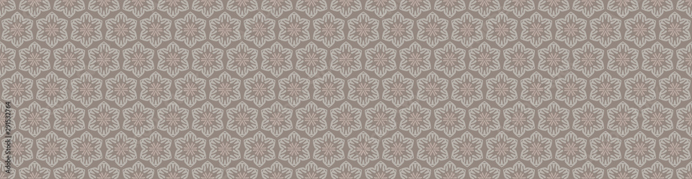 Hand drawn damask daisy stripe seamless border pattern. Modern japanese medallion motif . Moody tonal gray. Ecru neutral tones. Asian zakka ststionery washi tape craft home decor, packaging ribbon