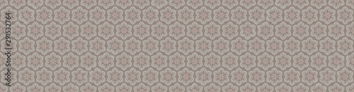 Hand drawn damask daisy stripe seamless border pattern. Modern japanese medallion motif . Moody tonal gray. Ecru neutral tones. Asian zakka ststionery washi tape craft home decor, packaging ribbon
