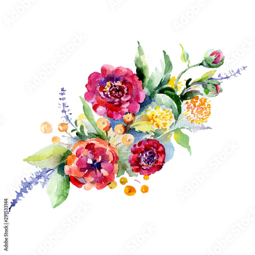 Bouquet floral botanical flowers. Watercolor background set. Isolated bouquets illustration element.