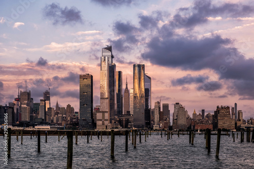 Sunset at Hudson Yards skyline of midtown Manhattan view from Hudson River