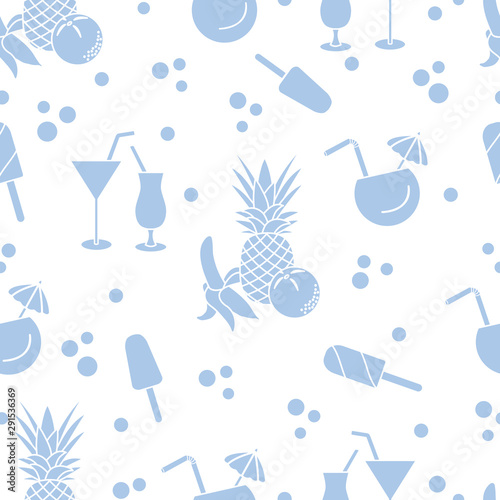 Cocktails, ice cream, pineapple, orange, banana.