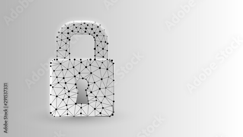 Locked padlock. Origami raster illustration consisting of points, lines, and shapes.