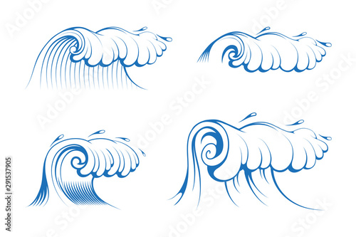 Rushing Wave. Ocean and Sea Waves. Ocean Surface Wave. Vector graphics to design.