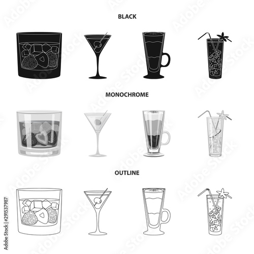 Vector design of liquor and restaurant logo. Set of liquor and ingredient stock vector illustration.