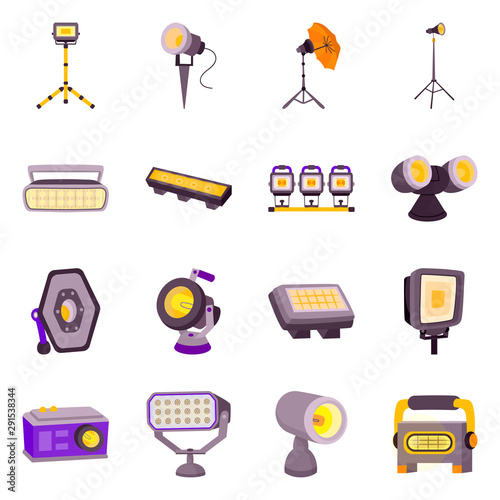 Vector design of light and theater sign. Collection of light and studio stock vector illustration.