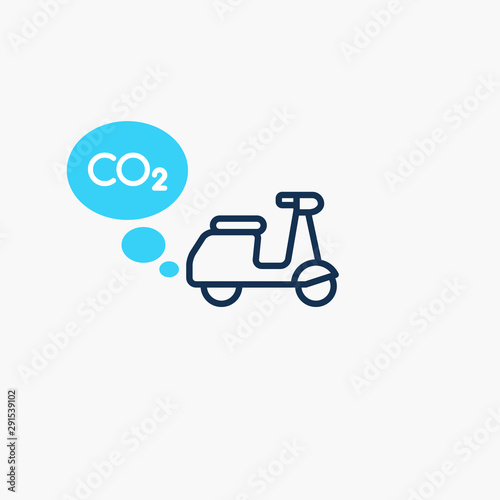 Motorcycles co2 carbon dioxide emission symbol. Flat symbol isolated on light background.
