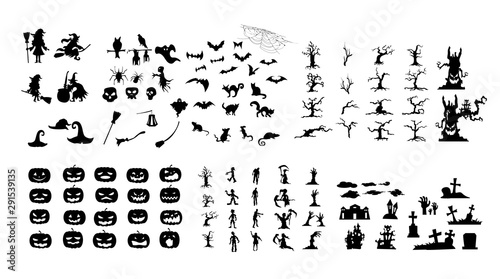 The Collection of halloween silhouettes icons and characters, Shape of halloween character ready made for use. EPS10 Vector.