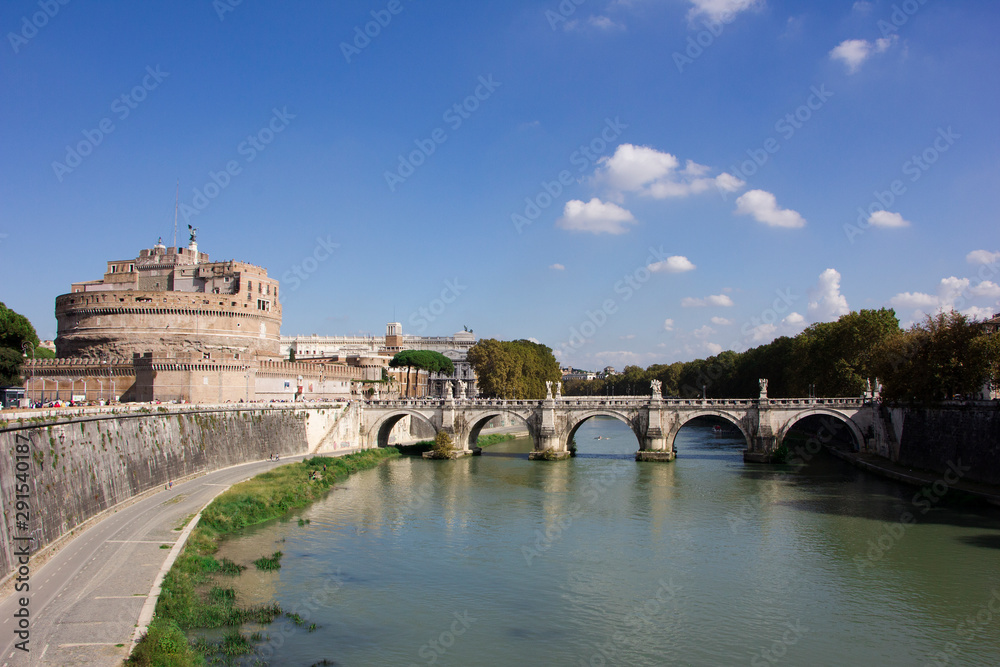 View of Ponte Sant'Angelo or Michaelangelo Bridge in Rome, Italy
