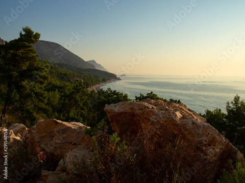 Morning landscape with views of the Mediterranean sea and the mountains of Turkey