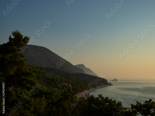 Morning landscape with views of the Mediterranean sea and the mountains of Turkey