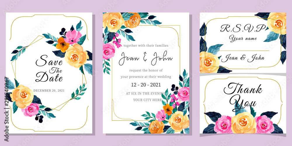 wedding invitation set with watercolor floral