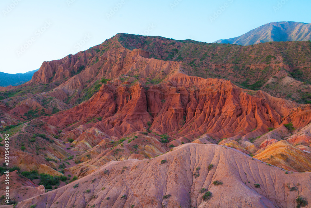 Colourful canyon with blue sky, Issik-Kul, Kirghizstan