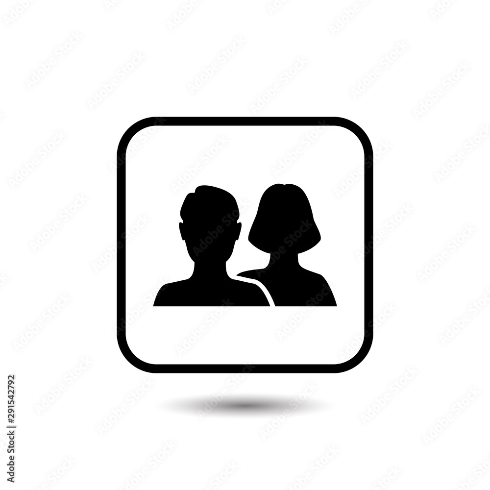 Social network notification icon. Friends girl and boy silhouette Notifications on screen. Online icon. Vector Social network notification icon. Friends girl and boy silhouette Notifications on screen. Online icon. Vector