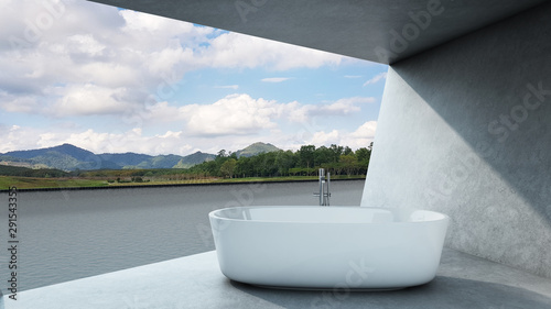 Bathroom design Modern   Loft in House pool villa take forest  view -3D render 