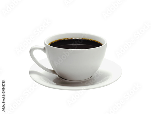 Black coffee in a white coffee cup. closeup isolated on white background. With Clipping path