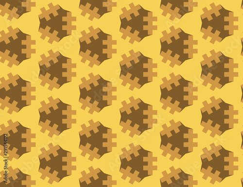 Vector seamless geometric pattern. Light and dark brown lines, shapes, yellow background.