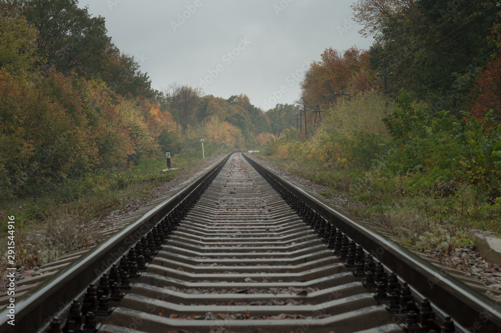 Autumn railway. Rails extending into the distance. prospect of estrangement