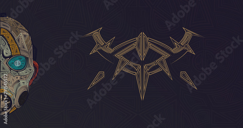 Psycho Bandit Mask poster from the videogame!  Digital line art illustration Created in minimalist style of geometric shapes.