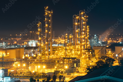 Factory of power and energy industrial at night. Petrochemical plant at twilight. © mmmx