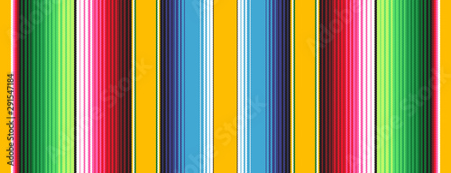 Yellow Blue Green Red Mexican Blanket Serape Stripes Seamless Vector Pattern. Rug Texture with Threads. Background for Cinco de Mayo or Mexican Food Restaurant Menu. Pattern Tile Swatch Included.