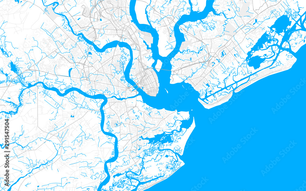 Obraz premium Bogata szczegółowa mapa wektorowa Charleston, Karolina Południowa, USA