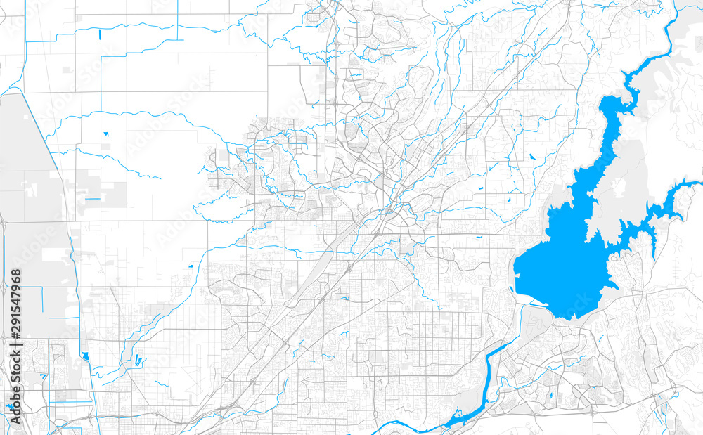 Rich detailed vector map of Roseville, California, USA