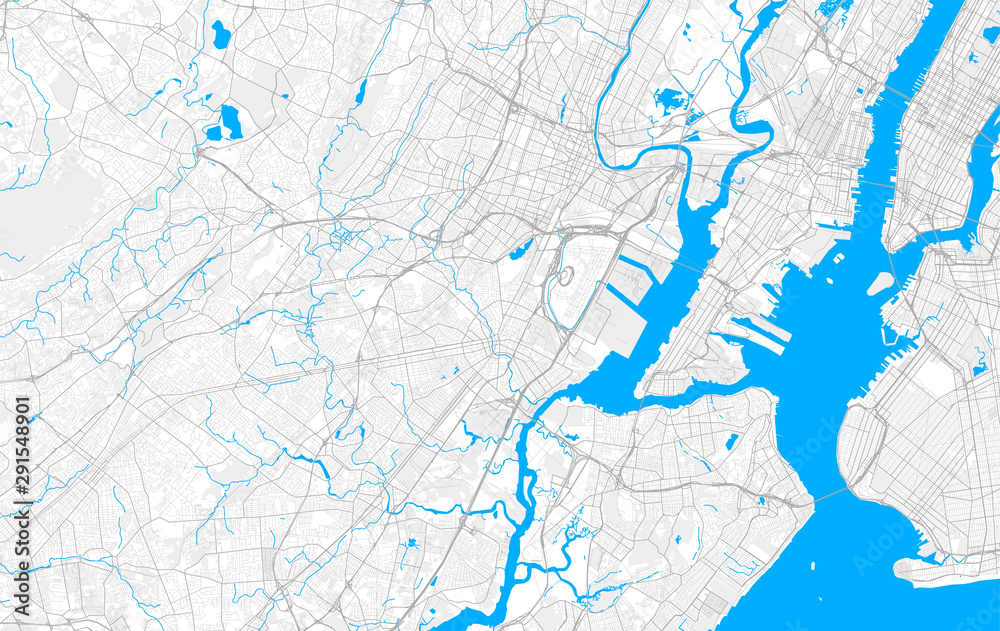 Rich detailed vector map of Elizabeth, New Jersey, USA
