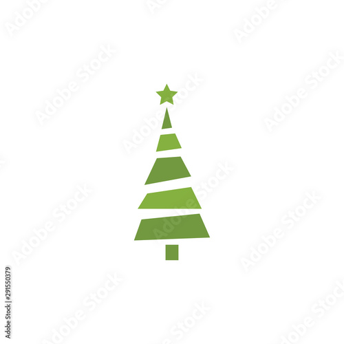 Christmas tree. Tree icon in flat design. Xmas cartoon background. merry spruce fir. Winter illustration isolated on white. Pine.
