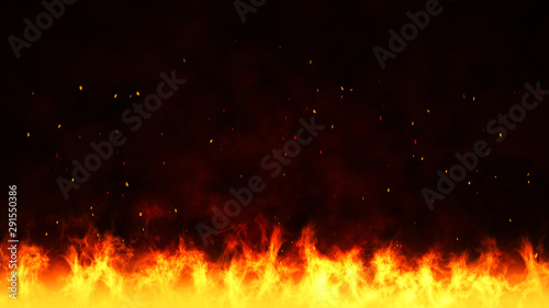 Fire background with dark cloud