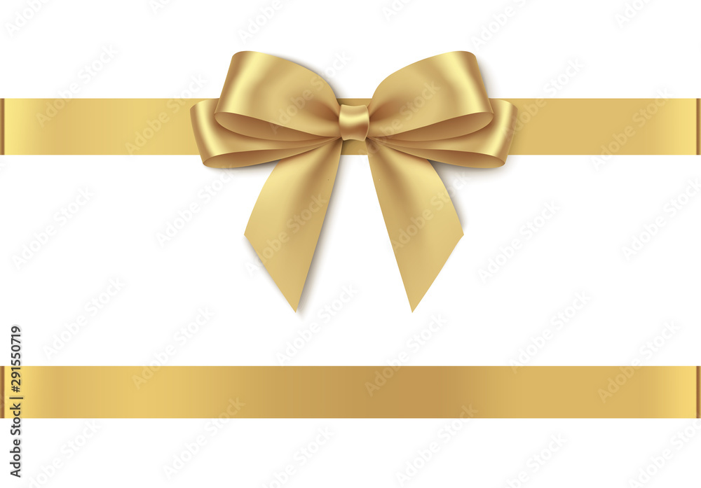 Decorative golden bow with horizontal ribbon isolated on white background. Vector illustration Decorative golden bow with horizontal ribbon isolated on white background. Vector illustration