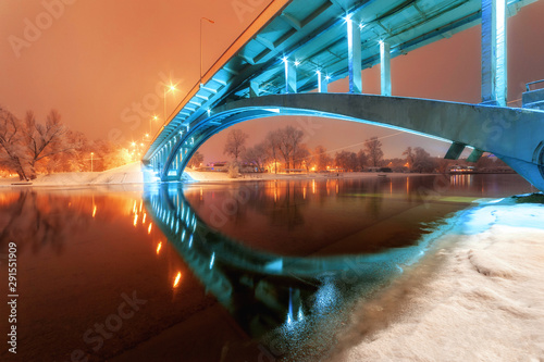 фотографія night city view, luminous  bridge. winter cityscape