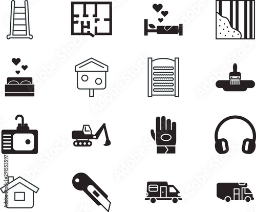 home vector icon set such as: spring, headphone, laundry, down, sweet, bathroom, listen, stair, stroke, residential, soil, portable, care, up, homepage, map, protection, residence, real, decoration