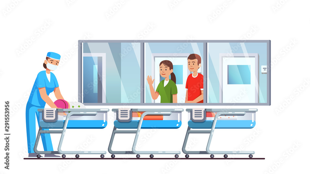 Newborn care hospital ward interior with cribs Newborn care hospital ward interior with cribs