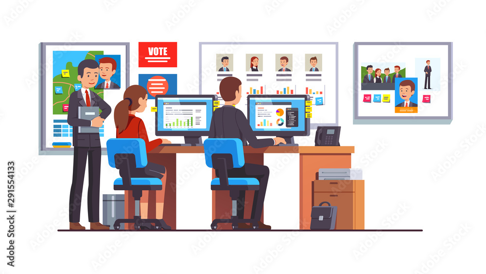 olitician HQ office workers and campaign manager