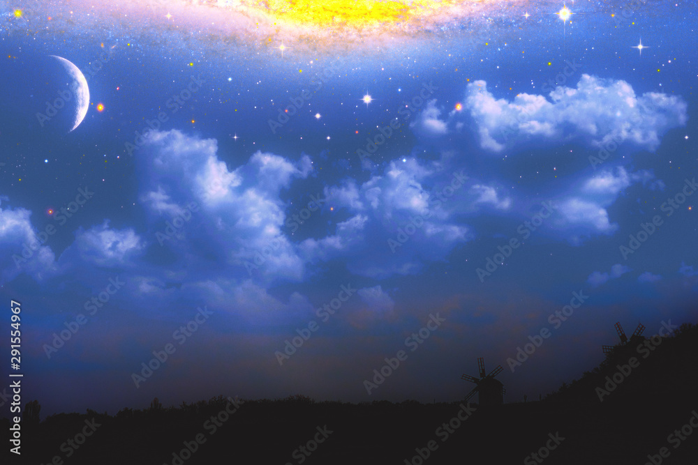 Magic Night. Halloween backgrounds with moon and beauty skies Magic Night. Halloween backgrounds with moon and beauty skies