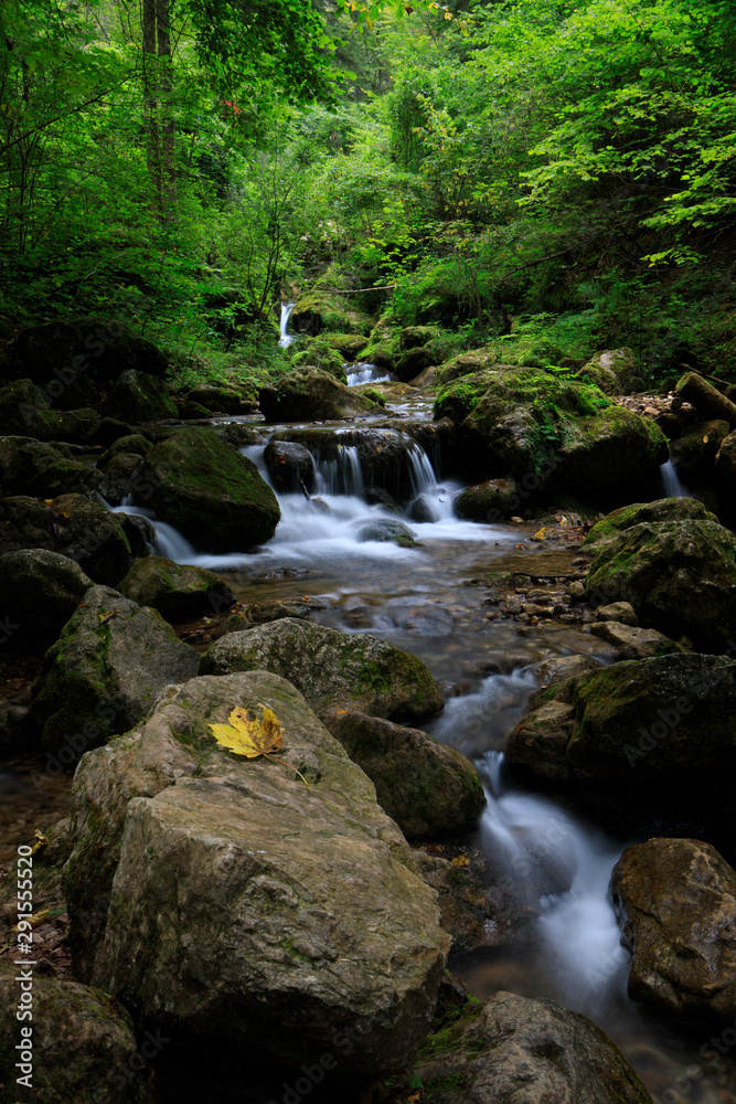 Waterfall in Autumn forest. Beautiful nature background from austria