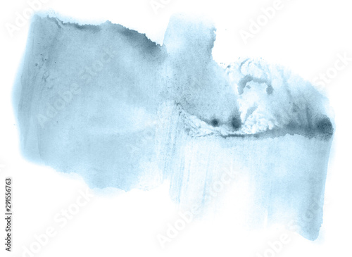 Abstract watercolor background hand-drawn on paper. Volumetric smoke elements. Cyan blue color. For design, web, card, text, decoration, surfaces. © colorinem