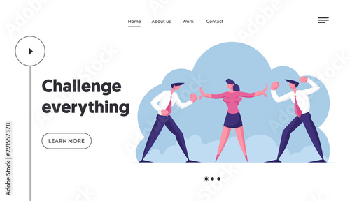 Fight for Leadership Website Landing Page. Two Business Men Opponents Arguing and Staring. Work Conflict or War Between Colleagues or Office Workers Web Page Banner. Cartoon Flat Vector Illustration