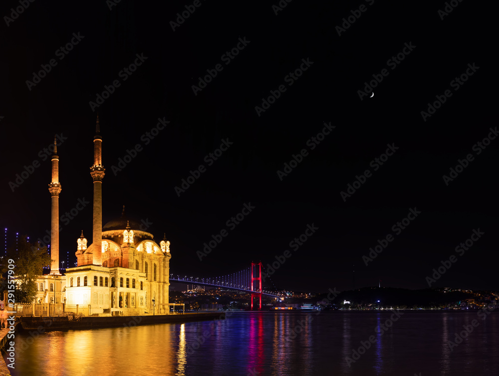Night view of the Ortakoy Mosque, Istanbul, Turkey
