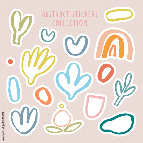 Vector set of cute abstract stickers. Artistic stationery elements design in naive style. Imaginary stickers design - Cute collection.