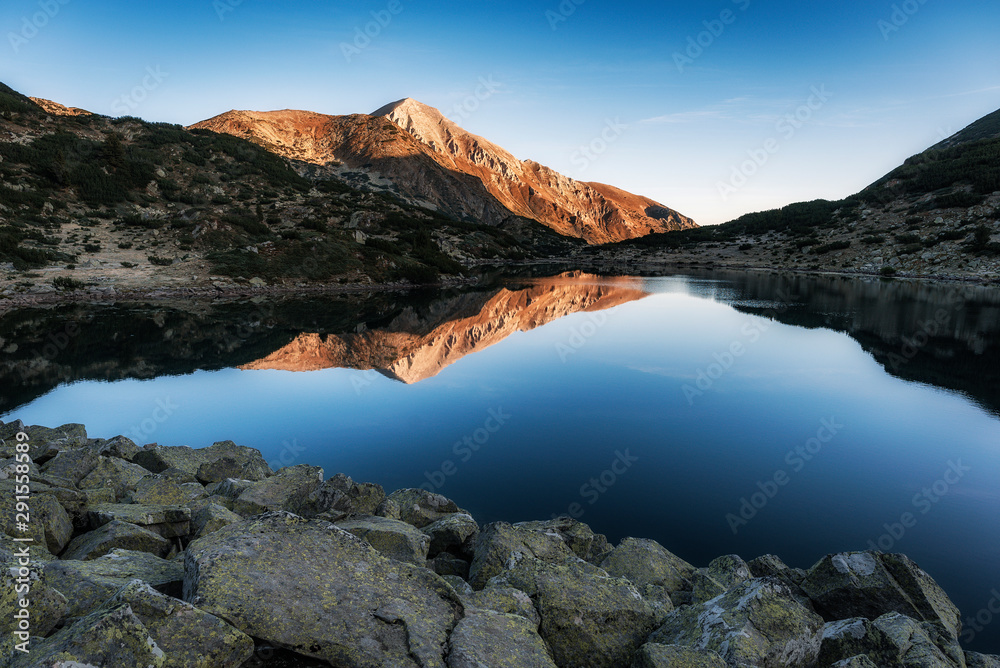 Morning view of the Ribno (fish) Banderishko (Banderitsa)  lake in Pirin National Park, Bulgaria