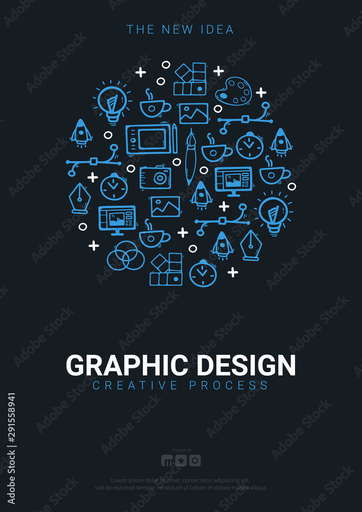Graphic Design. Background with doodle design elements.