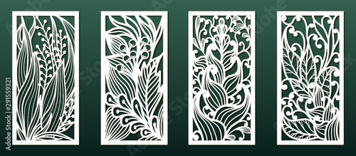 Laser cutting templates with floral pattern, vector set for card or panel decor