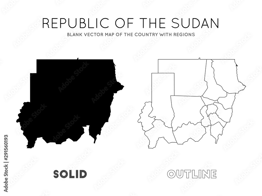Sudan map. Blank vector map of the Country with regions. Borders of ...